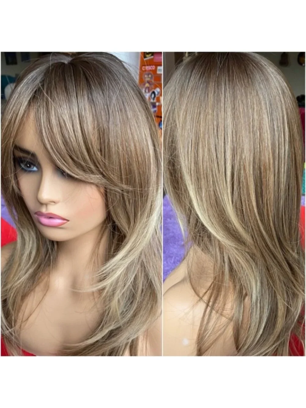 long Brown sugar a brunette blonde wig